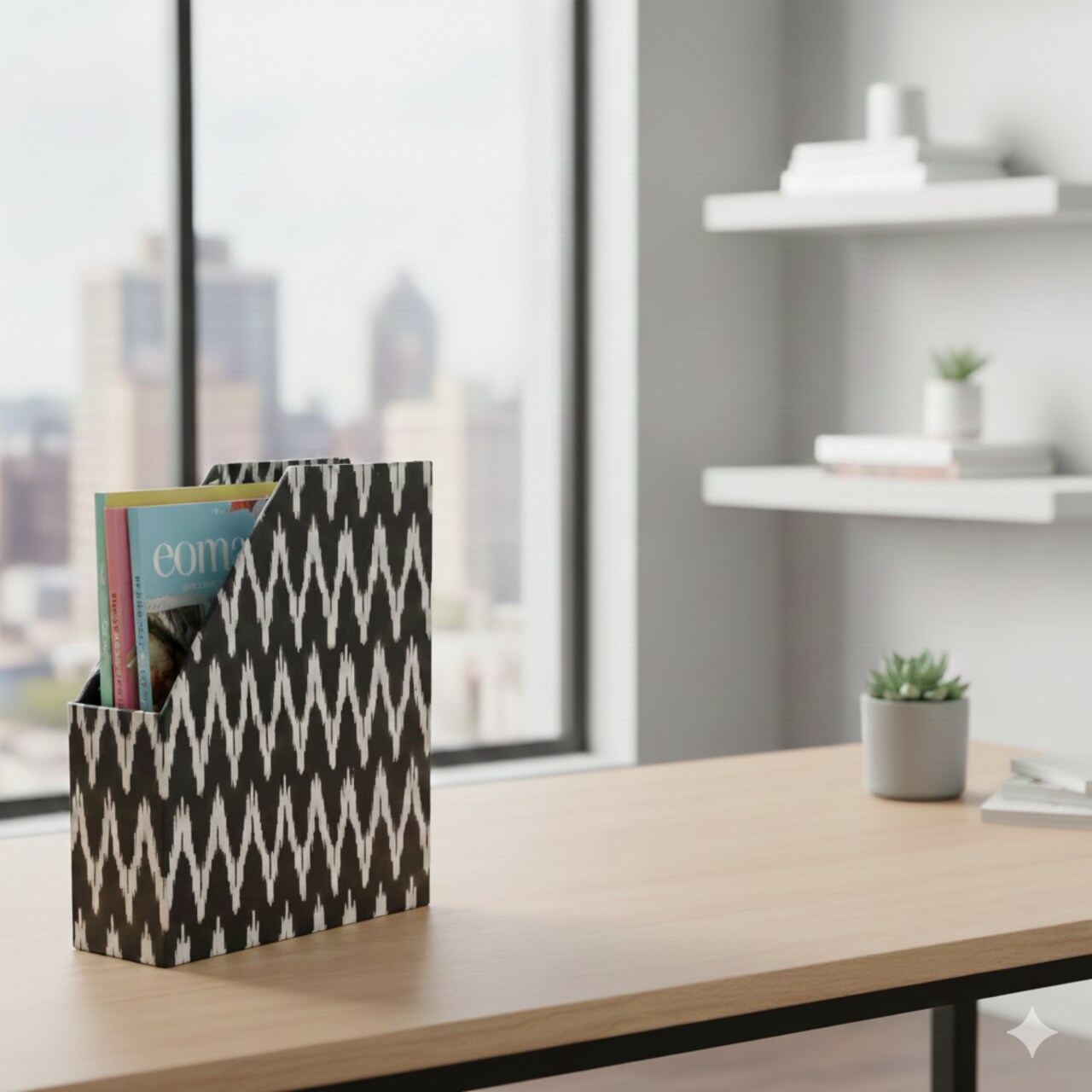 Ikkat Magazine Holder | Decorative Storage Organizer for Books Newspapers & Files | Stylish Home Office Rack